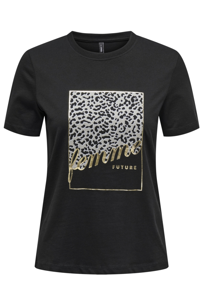 ONLTANYA LIFE REG S/S LEO PRINT TOP 15355699 BLACK/FEMME